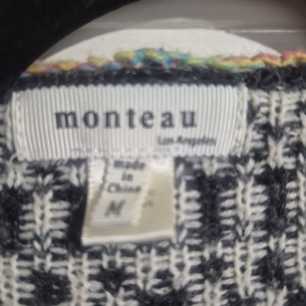 Monteau Hooded Cardigan Cozy Fair Isle Multicolor Open Front Sweater Size M - Picture 2 of 6
